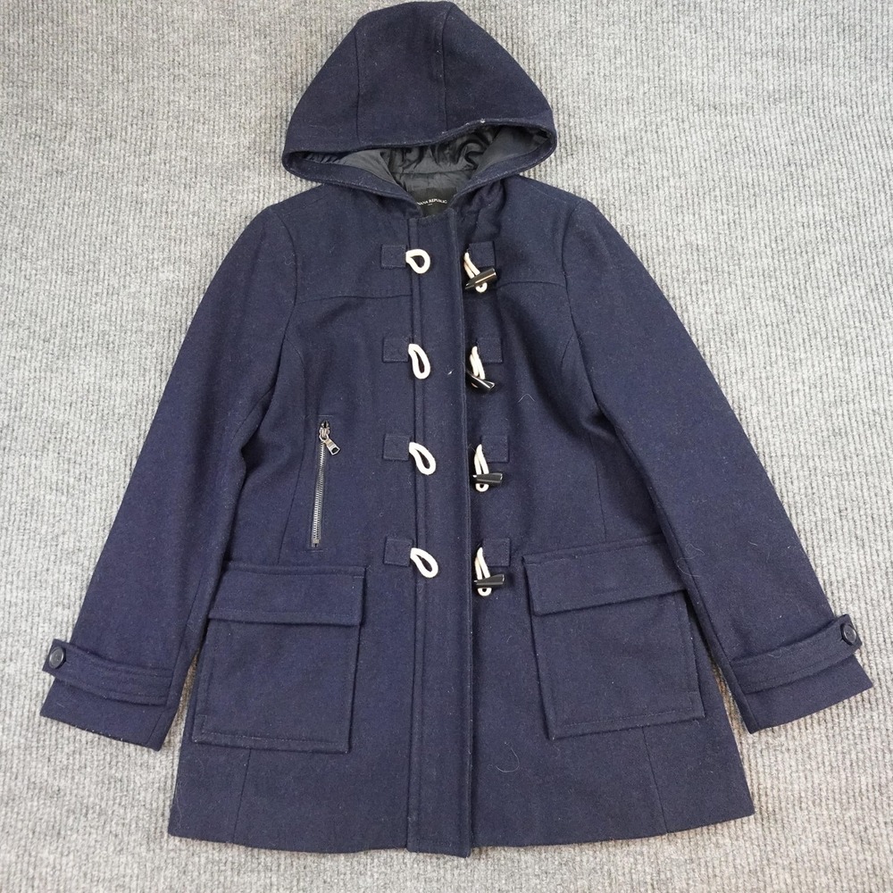 Banana Republic Toggle Coat Womens Small Blue Wool Hooded Parka Pockets Warm